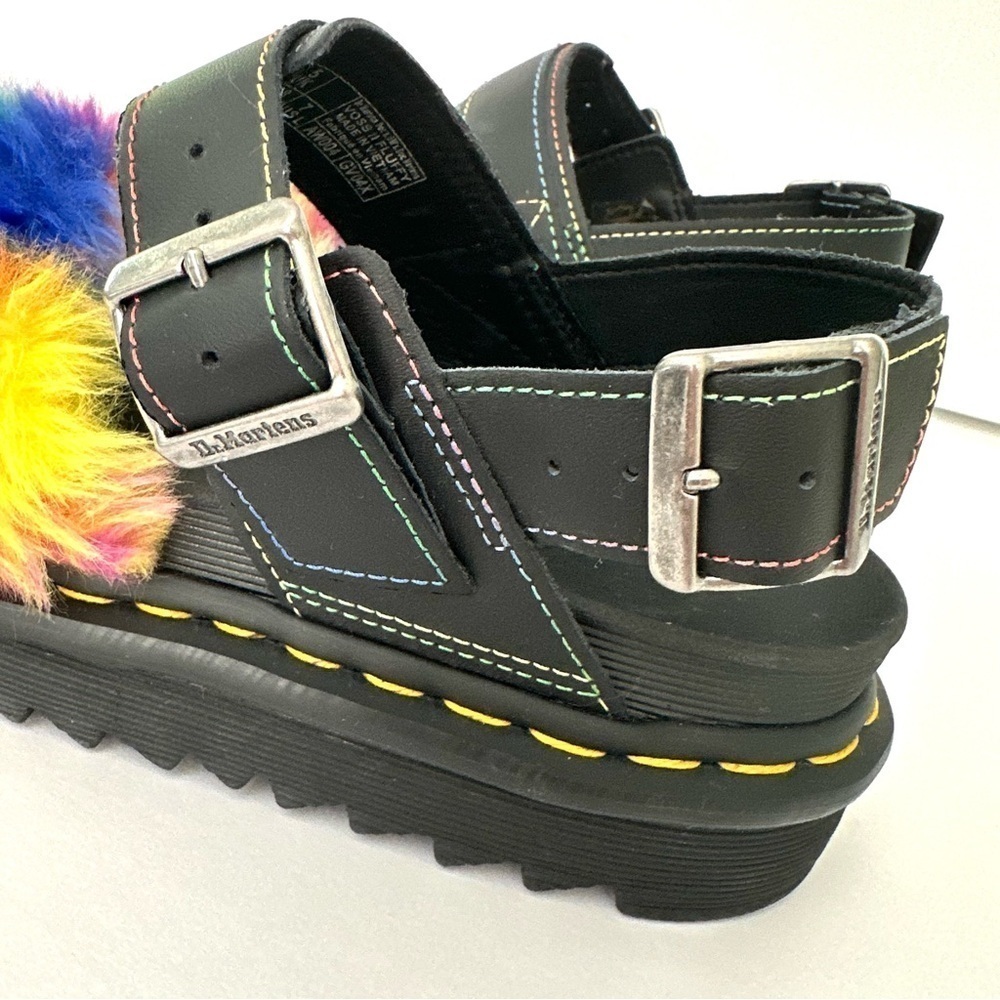 NWOB Dr. Marten Voss II Fluffy rainbow Pride faux fur sandals 7/38 - Picture 12 of 16
